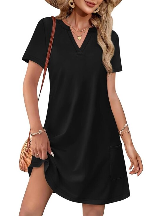 Dresses & Skirts - Women's V Neck Summer Black Midi Dress Hawaiian Wedding Guest Beach Vacation